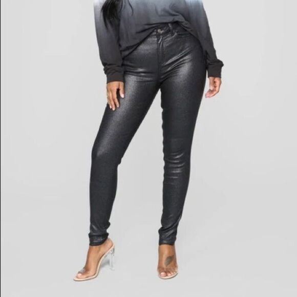 Fashion Nova Double Dare Faux Leather Black Sparkly Pants NWT - Picture 4 of 7